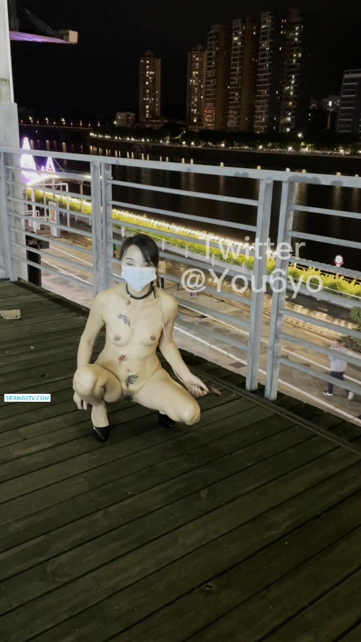 最新流出 最近火爆全网露出狂淫妻『悠悠姐』最新定制-夜色下市区溜母狗 全裸江边牵绳小狗式跪爬 高清720P版